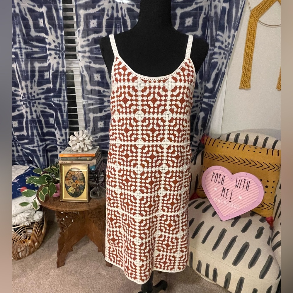 EUC Women’s Willow & Wind Brown & Cream Boho Vacay Sleveless Tank Dress Size M